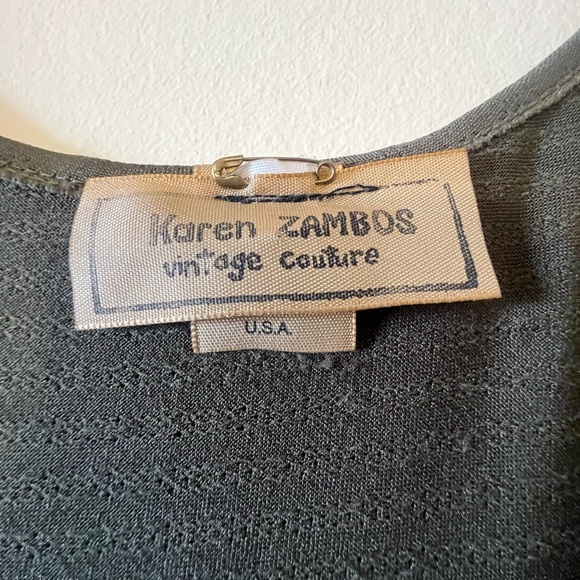 Karen Zambos Handkerchief hem, Olive Green Women's Fitted Dress , Medium - Picture 5 of 7